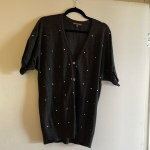 Adrienne Vittadini charcoal grey short sleeve embellished cardigan small